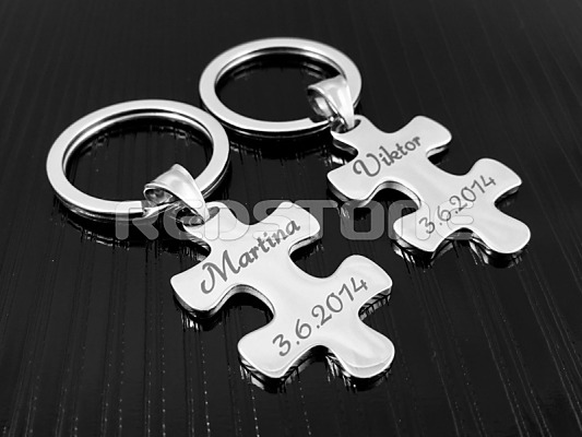 Oceľové kľúčenky pre páry v tvare puzzle